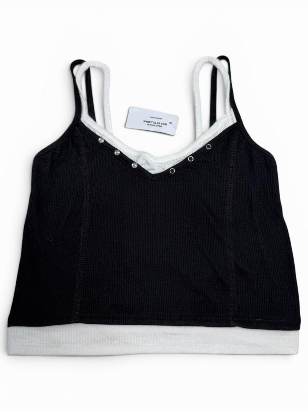 RSQ Black & White Layered Cropped Tank Top with Eyelet Studding
